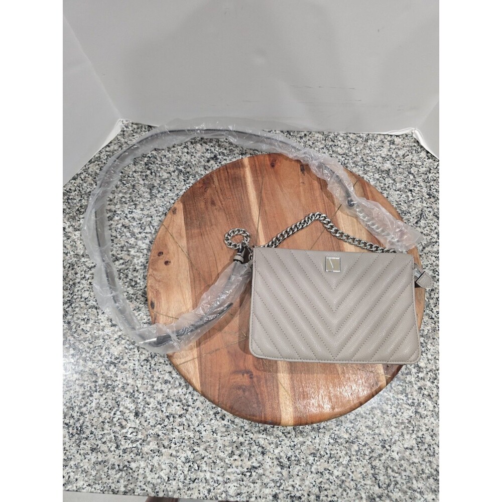 Victoria Secret Crossbody V-Quilt Quilted Purse Grey Zipper Top NEW